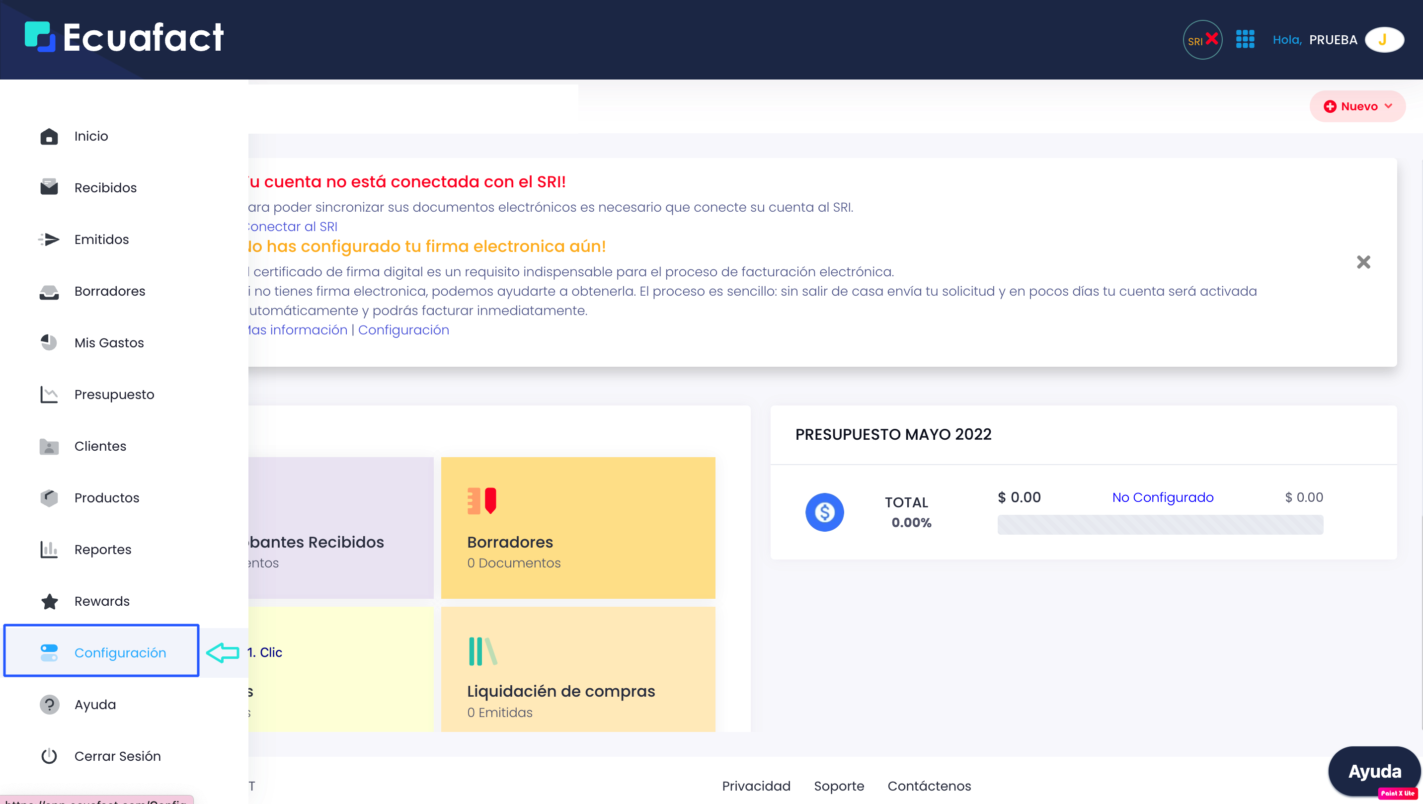 Activar Módulo de Recepción