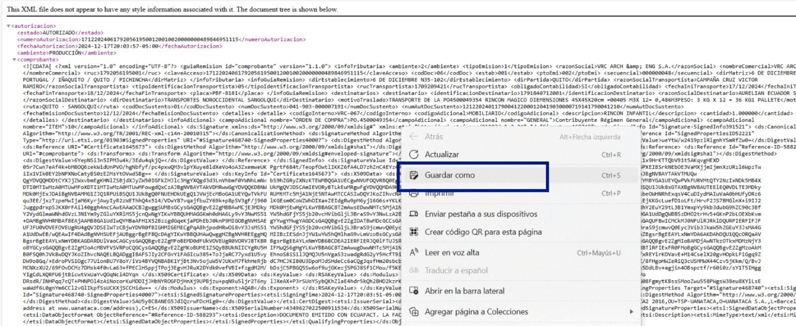 Cómo descargar un archivo XML en Ecuafact