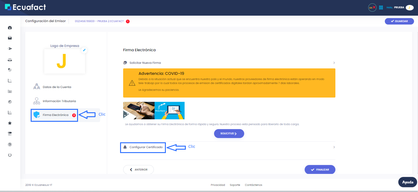 Configuración del certificado de firma digital