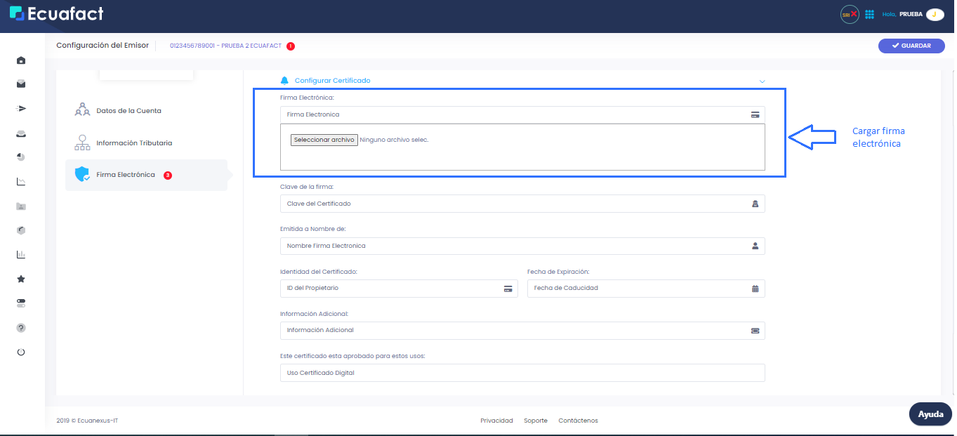 Configuración del certificado de firma digital