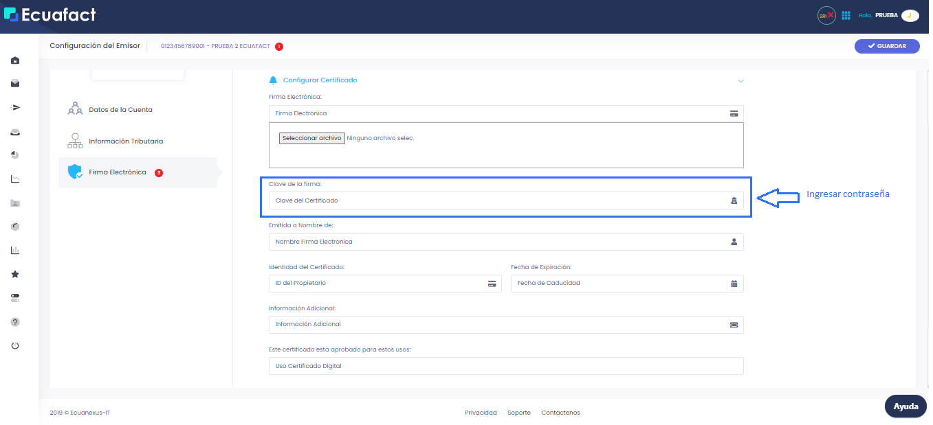 Configuración del certificado de firma digital