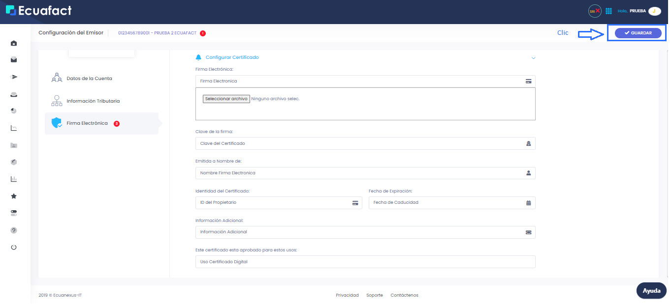 Configuración del certificado de firma digital