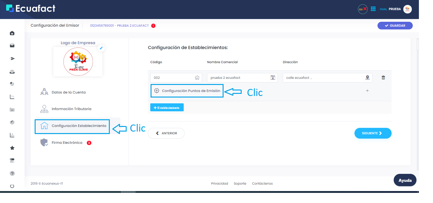 Configuración Establecimiento y Punto de Emisión