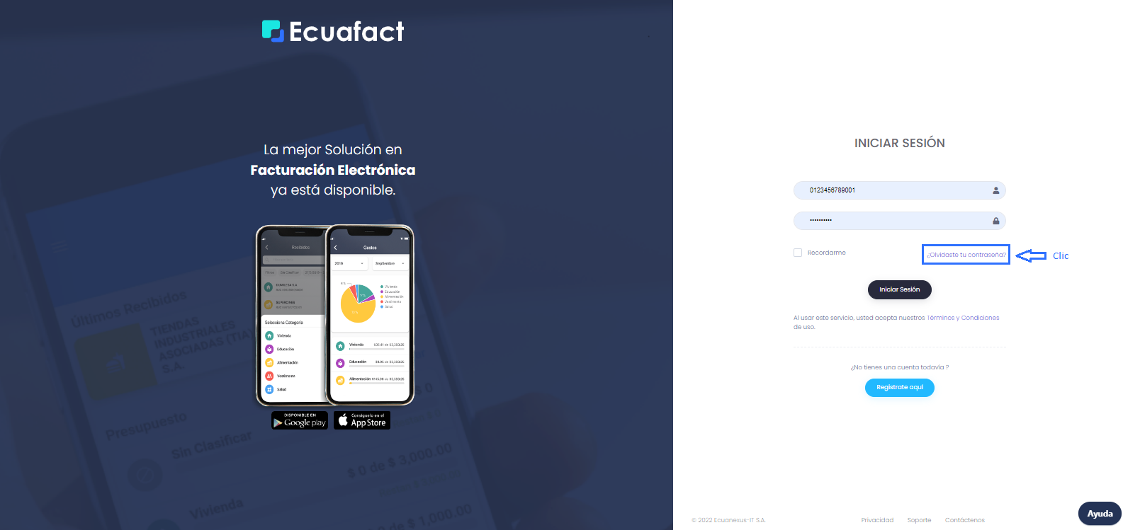 Recuperación de Contraseña Ecuafact APP