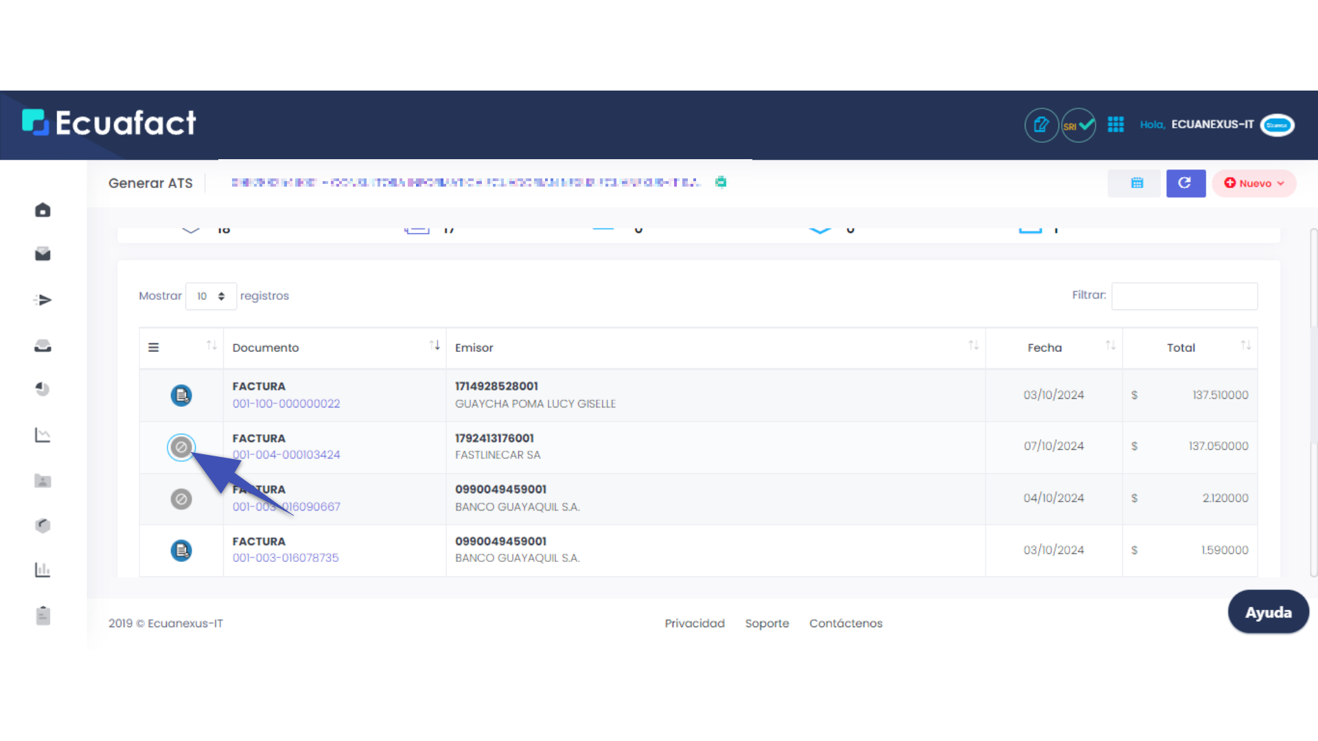 SECCIÓN ATS: Clasificar los documentos según su identificación y sustento tributario.