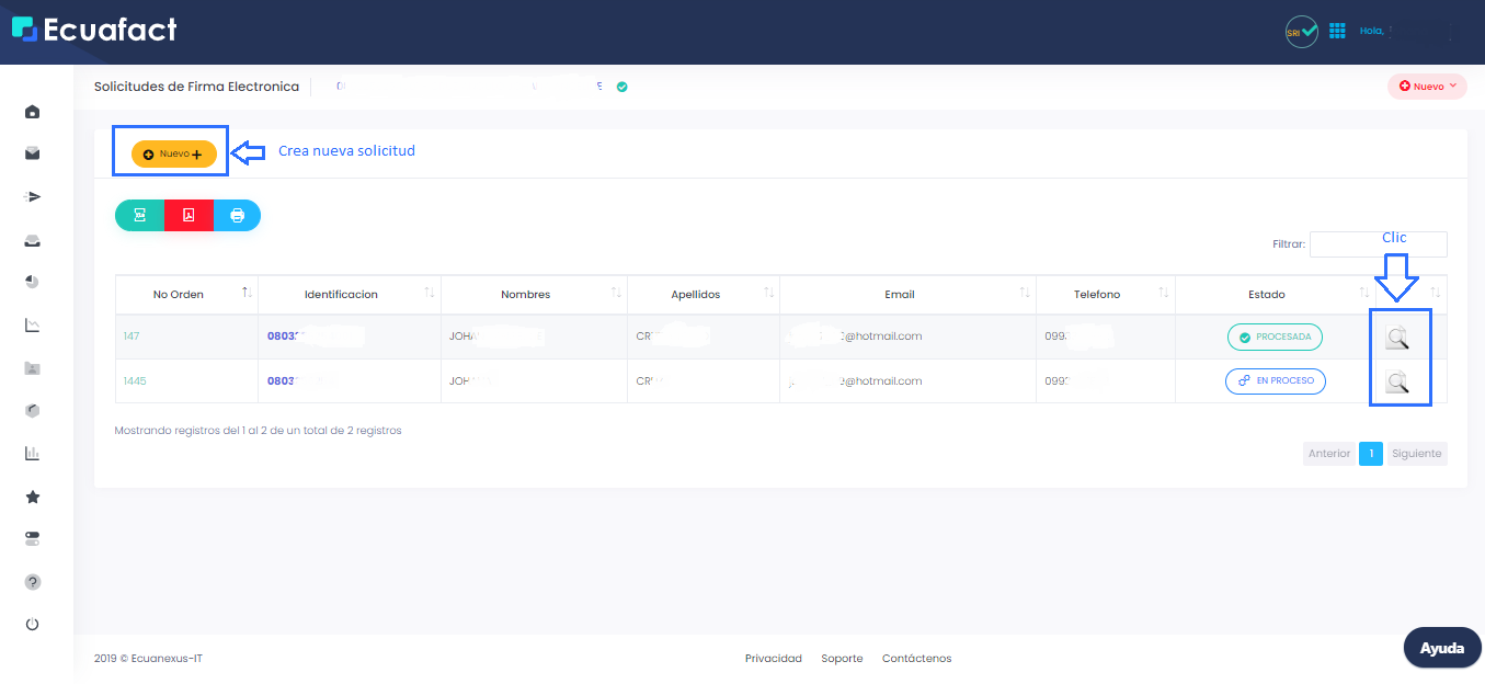 Visualizar el estado de la solicitud de Firma Electrónica